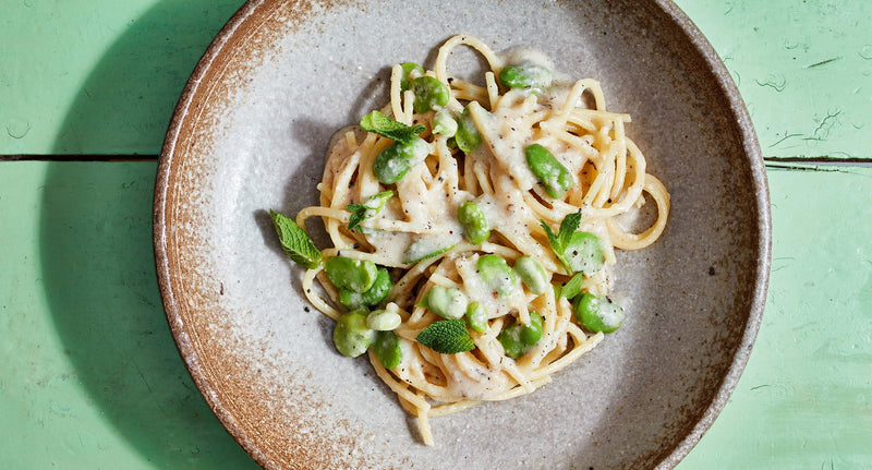 Cacio e Pepe con Fava e Menta