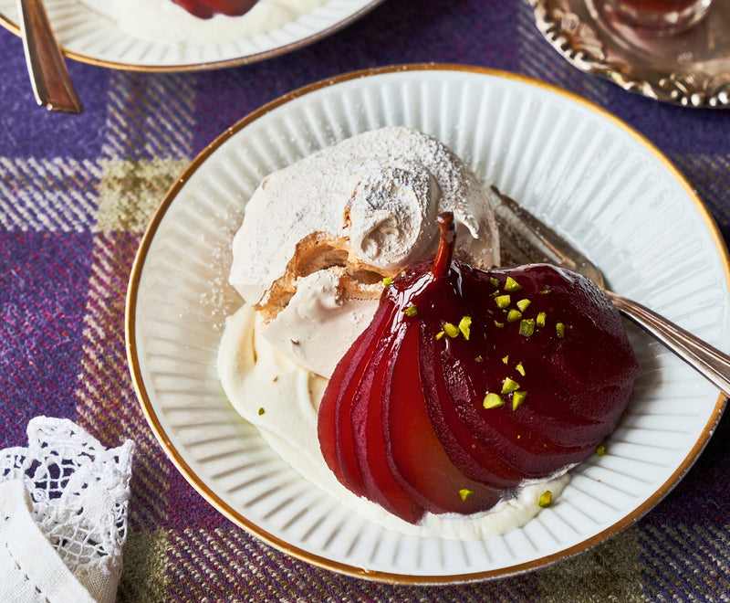 Pavlovas with Poached Pears