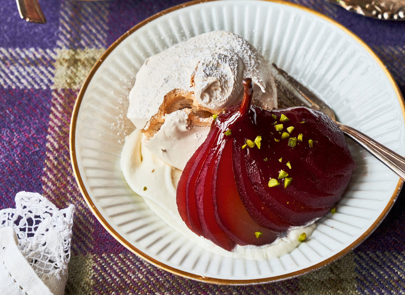 Pavlovas with Poached Pears